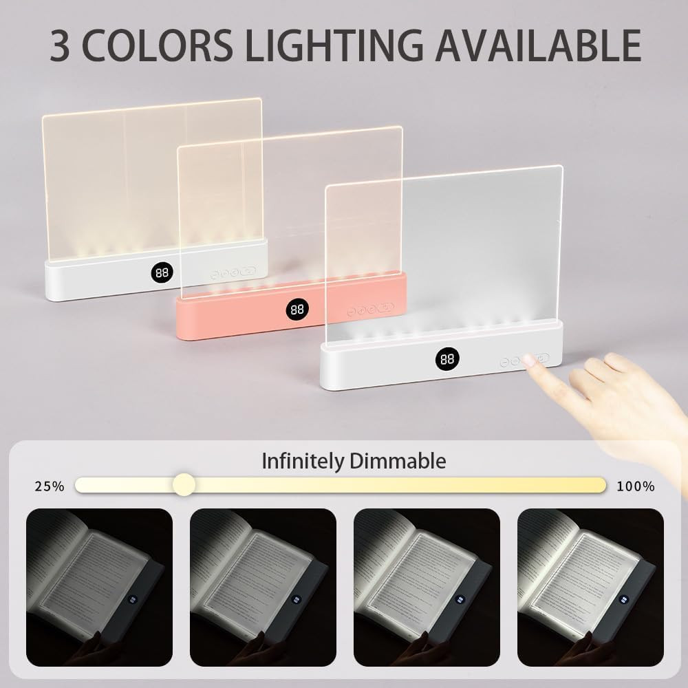 Adjustable 3-Color LED Book Light with Timer & Memory Function - Black