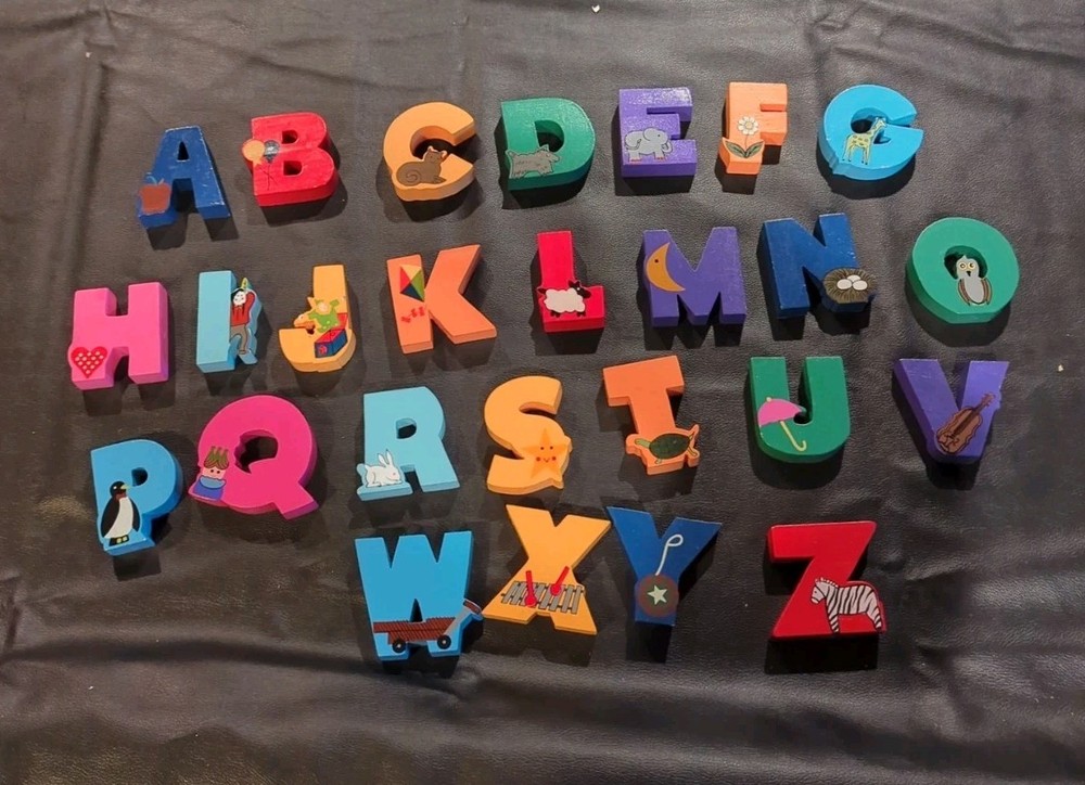 Solid wood alphabet letters in wood case