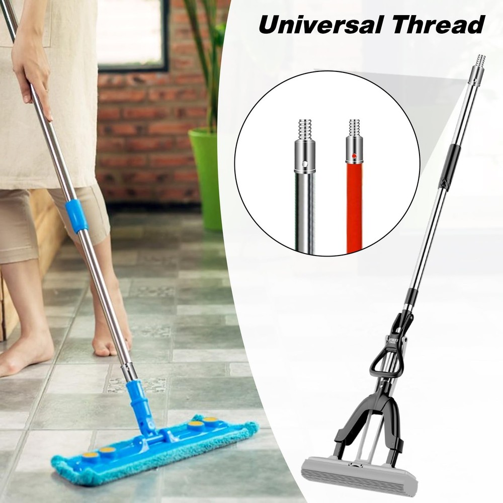 Broom Handle Threaded End, 2 Set Replacement Kit Metal Tips for 1" Silver