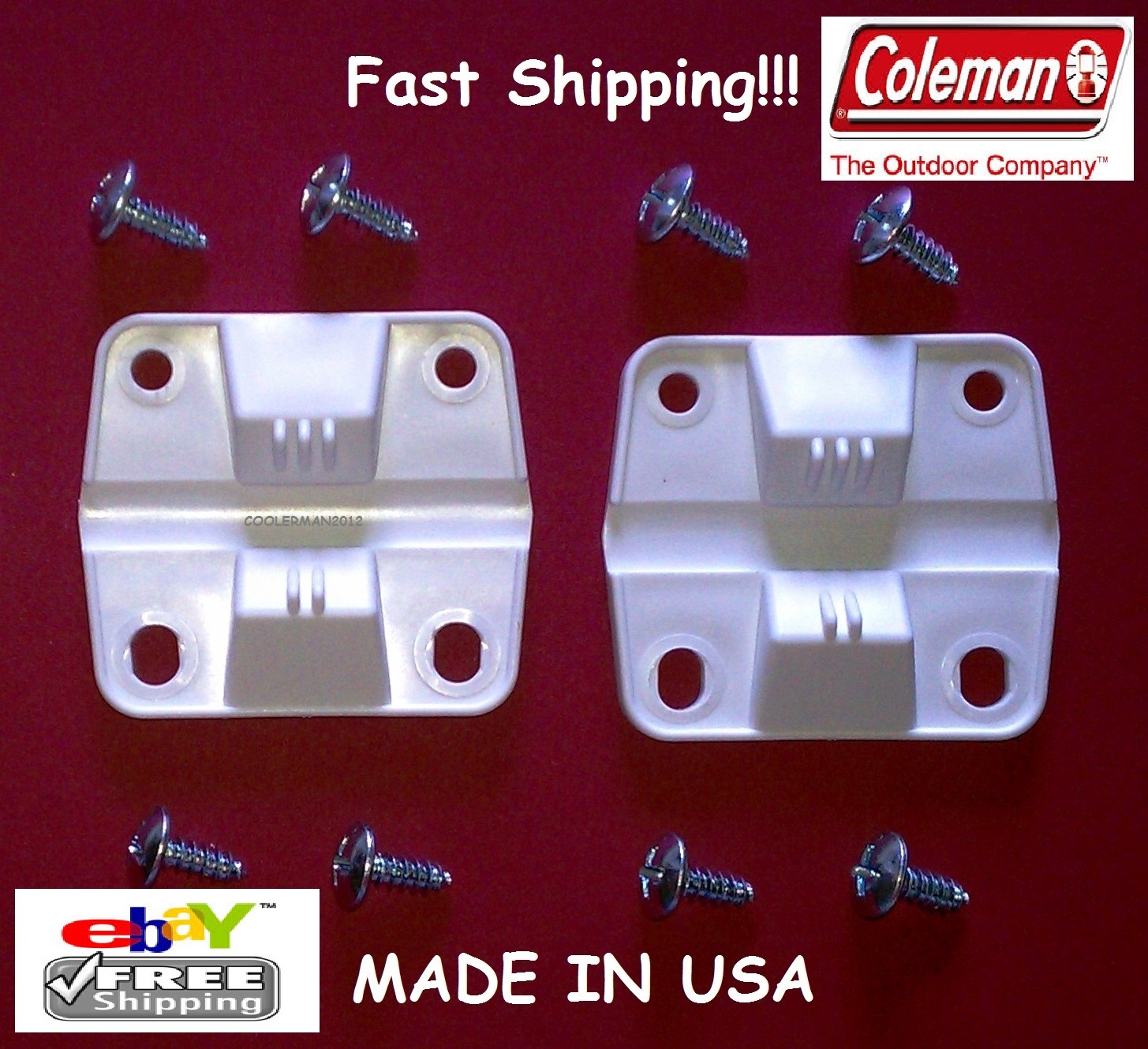 COLEMAN PLASTIC COOLER 2 HINGES 8 SCREWS #6262-1141 ICE CHEST HINGE REPLACEMENT