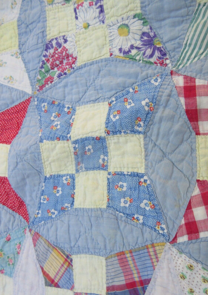 Quilted Patchwork Quilt Hand Sewn 74" x 49"