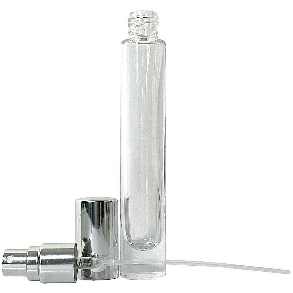 10ml 0.34oz Perfume Cylinder Thick Glass y Bottle Silver Atomizer Refillable