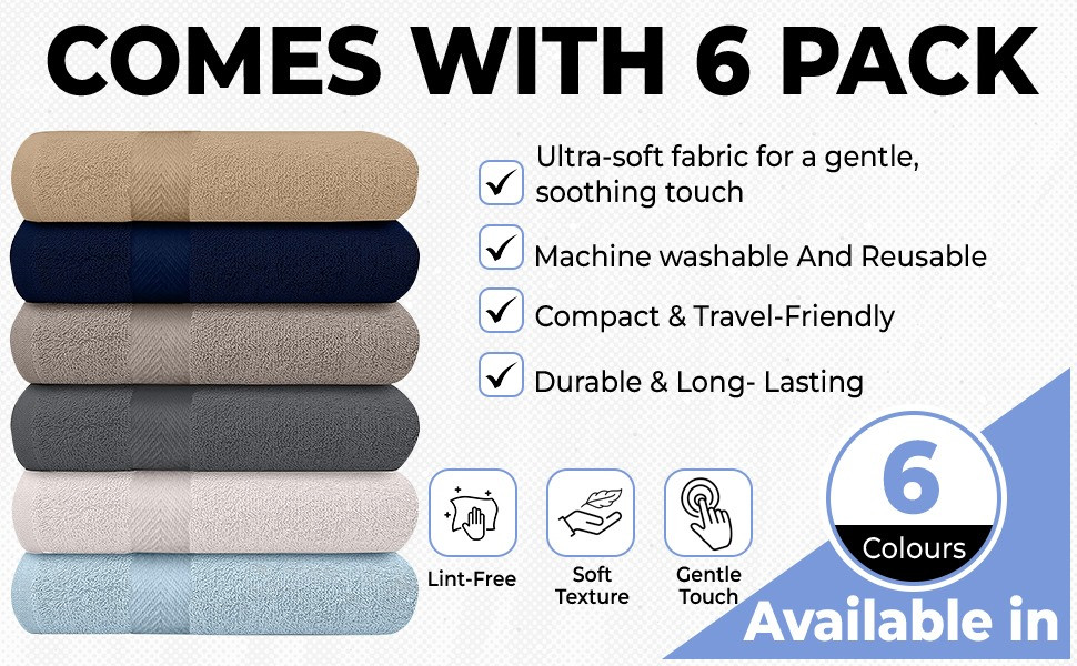 Cotton Bath Towel Set - 6 Pack