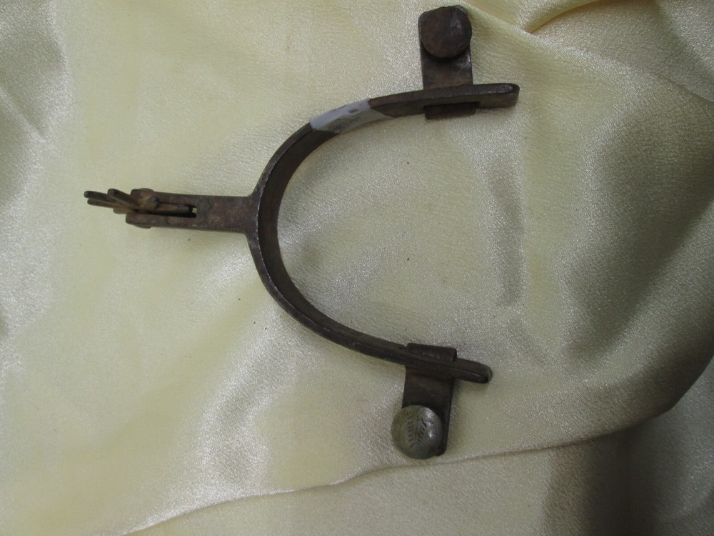 Very Old Single Iron ENGRAVED SILVER BUTTON Spur Silver has been removed