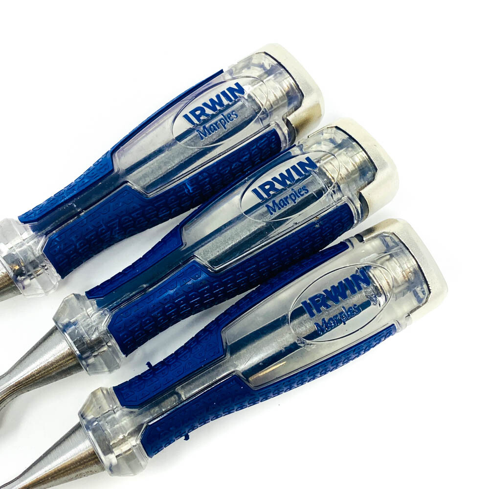 3 Pcs Irwin Marples 02N High Impact Chisel Set w/ Strike Cap, Hand Tools