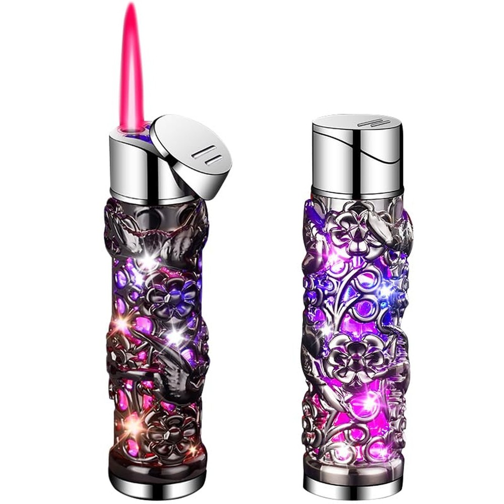 2 Pack Colorful Black and Silver Lighter Torch Cool,Refillable Windproof Jet ...