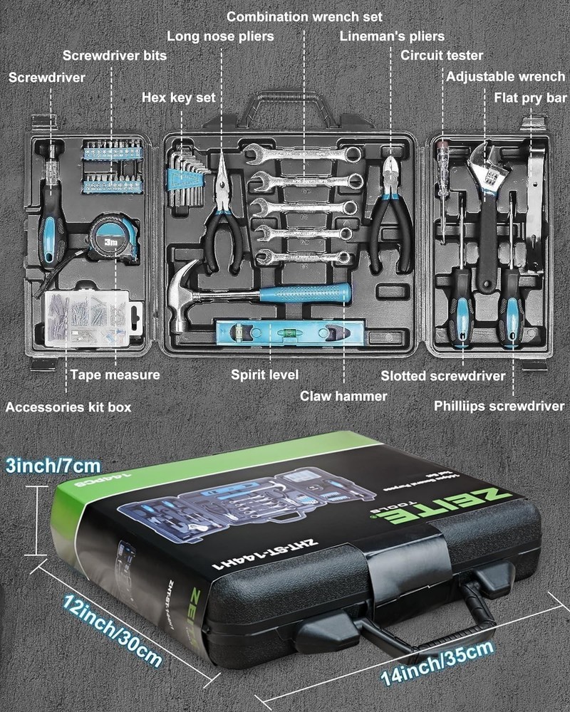 Tool Kit Home 144 Piece Hand Tool Set W/ Storage Box General Basic Repair Tool