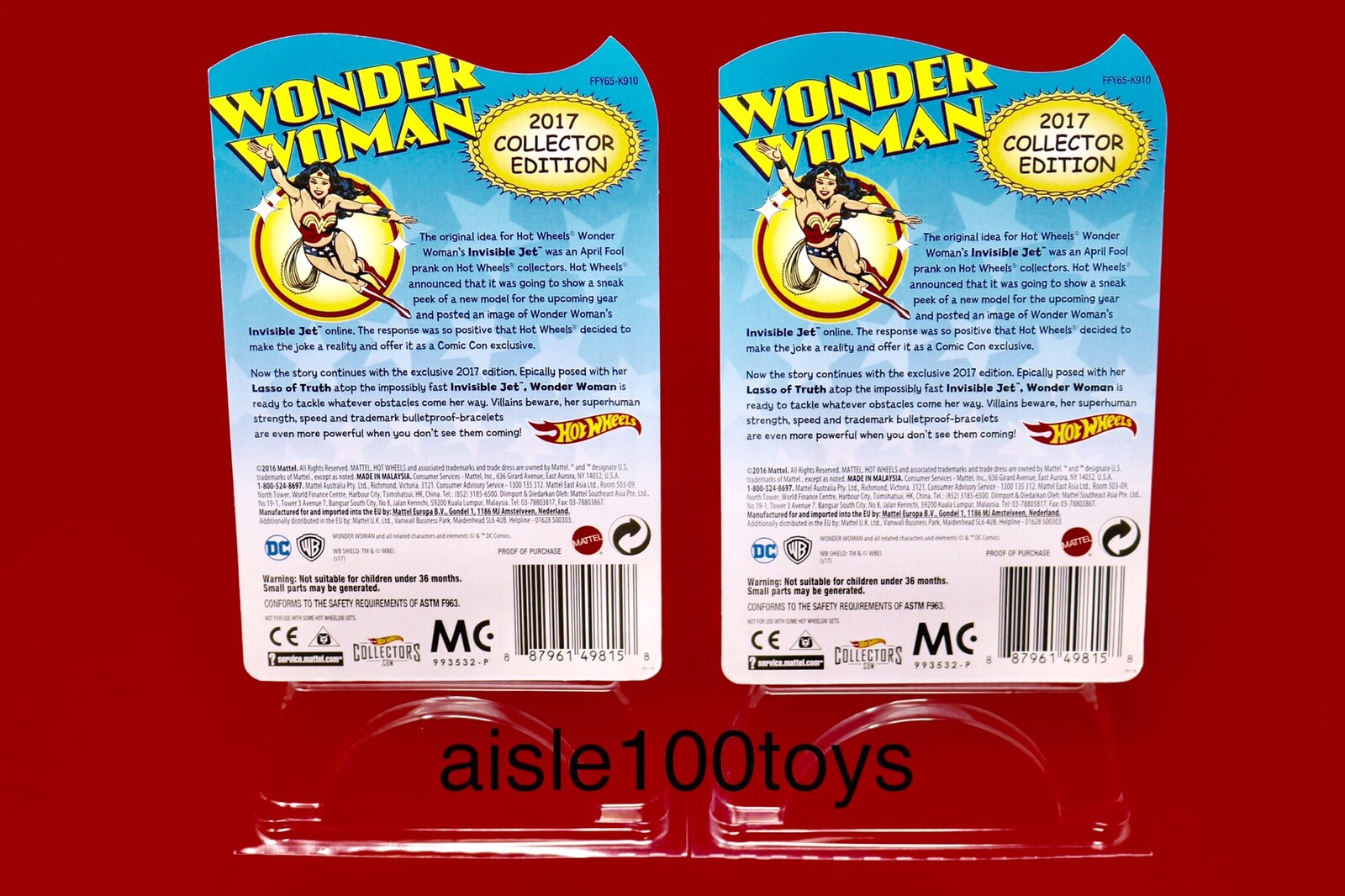 Hot Wheels DC Wonder Woman Invisible Jet Collector Edition Mail In Away Lot Of 2