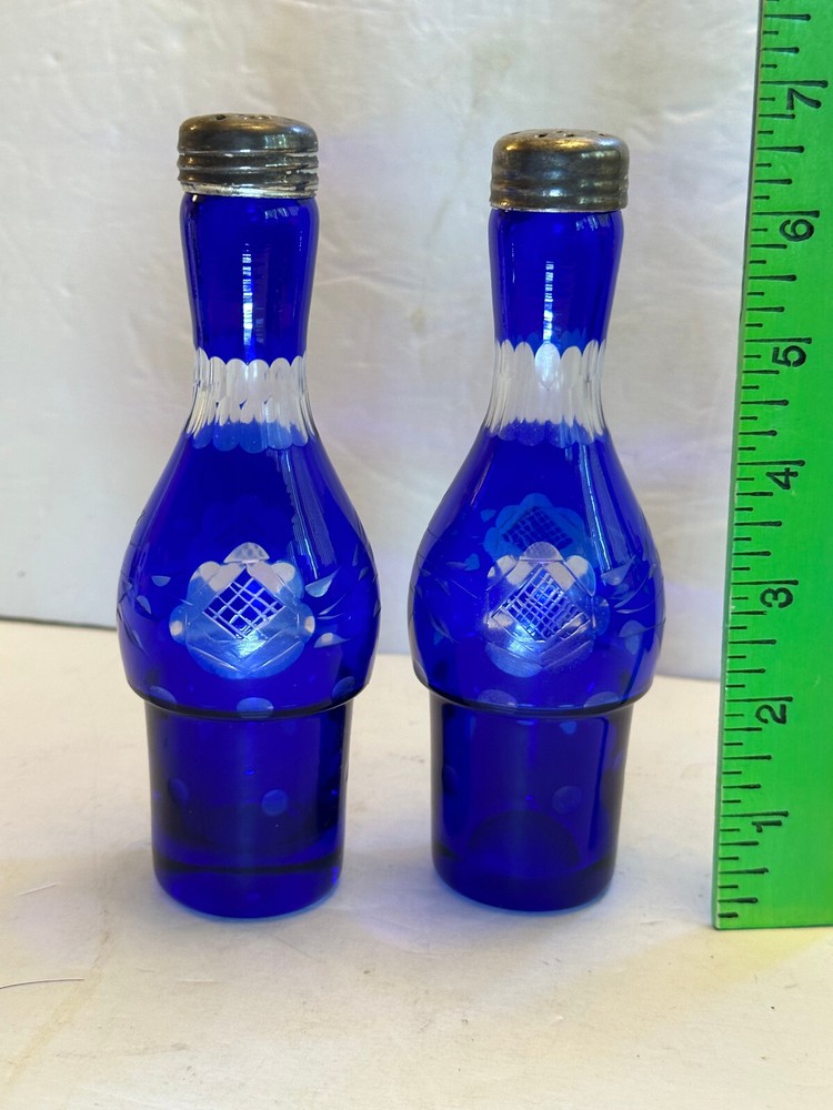 COBALT CUT TO CLEAR CONDIMENT, CASTER SET