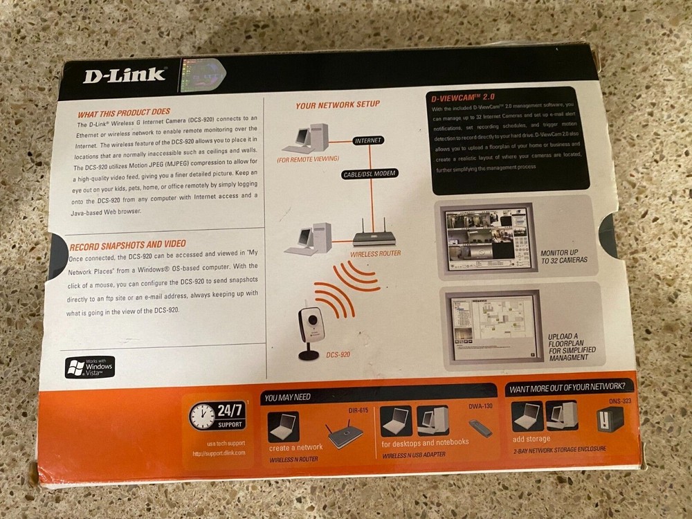 D-Link DCS-920 Wireless Security System Wireless G Internet Camera Open Box Only