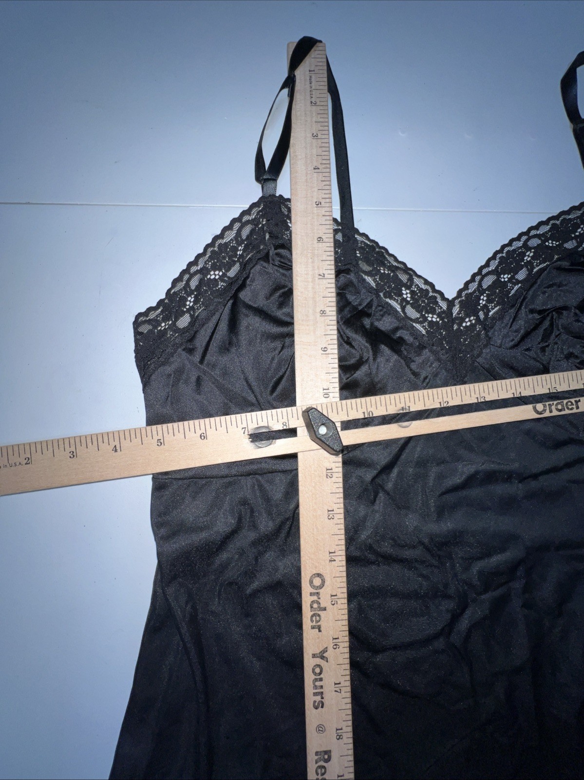 VTG 90s Vanity Fair Lace Trim Full Slip Dress 40 L Nylon Knee Length Black