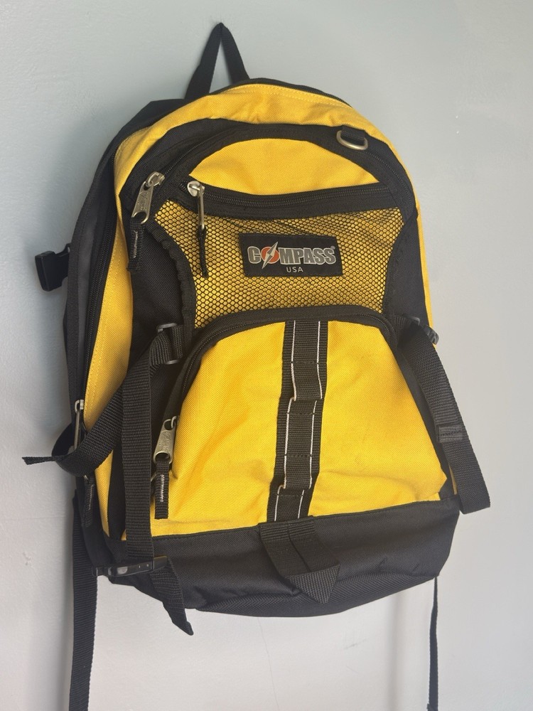 Compass USA Yellow & Black Backpack With Extension Thick Straps & Pockets