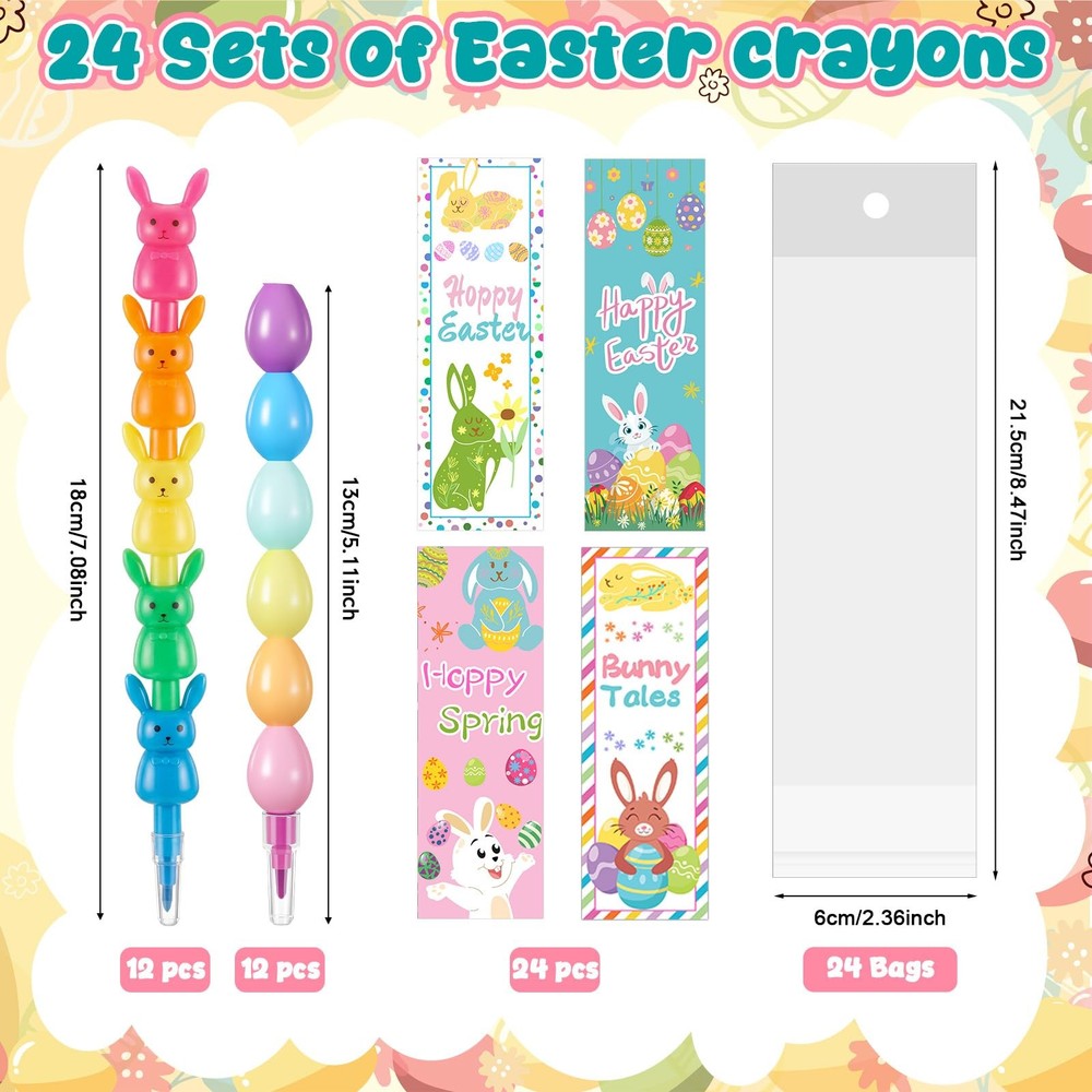 24 Set Easter Crayons Party Favors Bunny Egg Stackable Crayons with Drawable ...