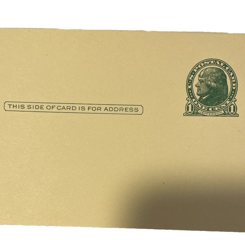 UX27 1 Cent Jefferson Post Card Green On Buff Unused 