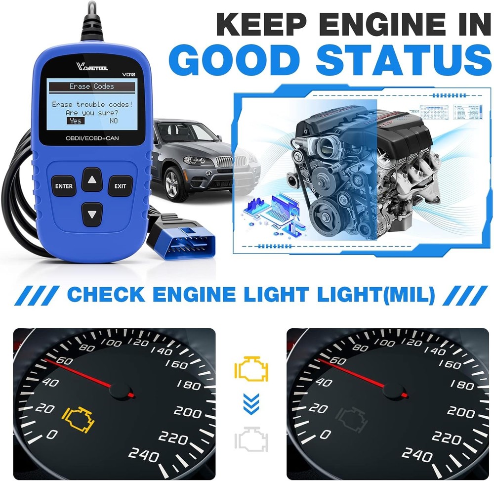 VD10 Automotive OBD2 Scanner Code Reader Car Check Engine Fault Diagnostic Tool