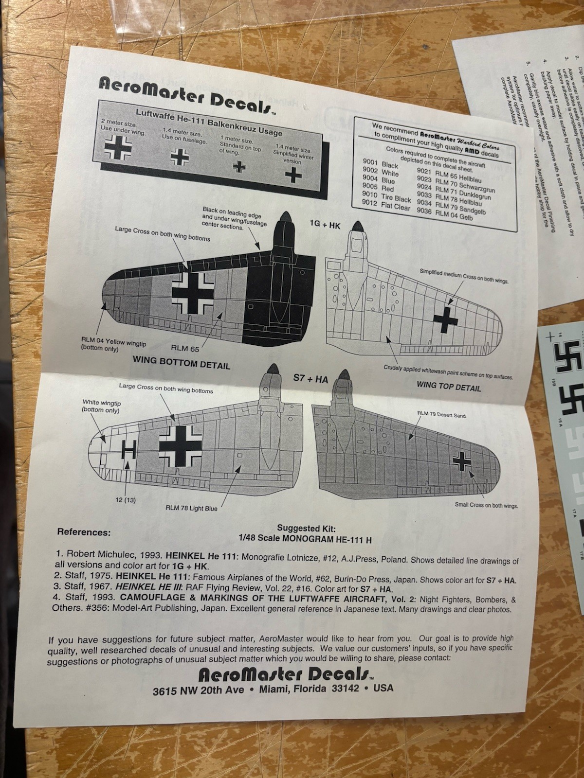 AeroMaster Model Plane Decals 48-121 German Heinkel H-111 1/48 Collection Pt. 1