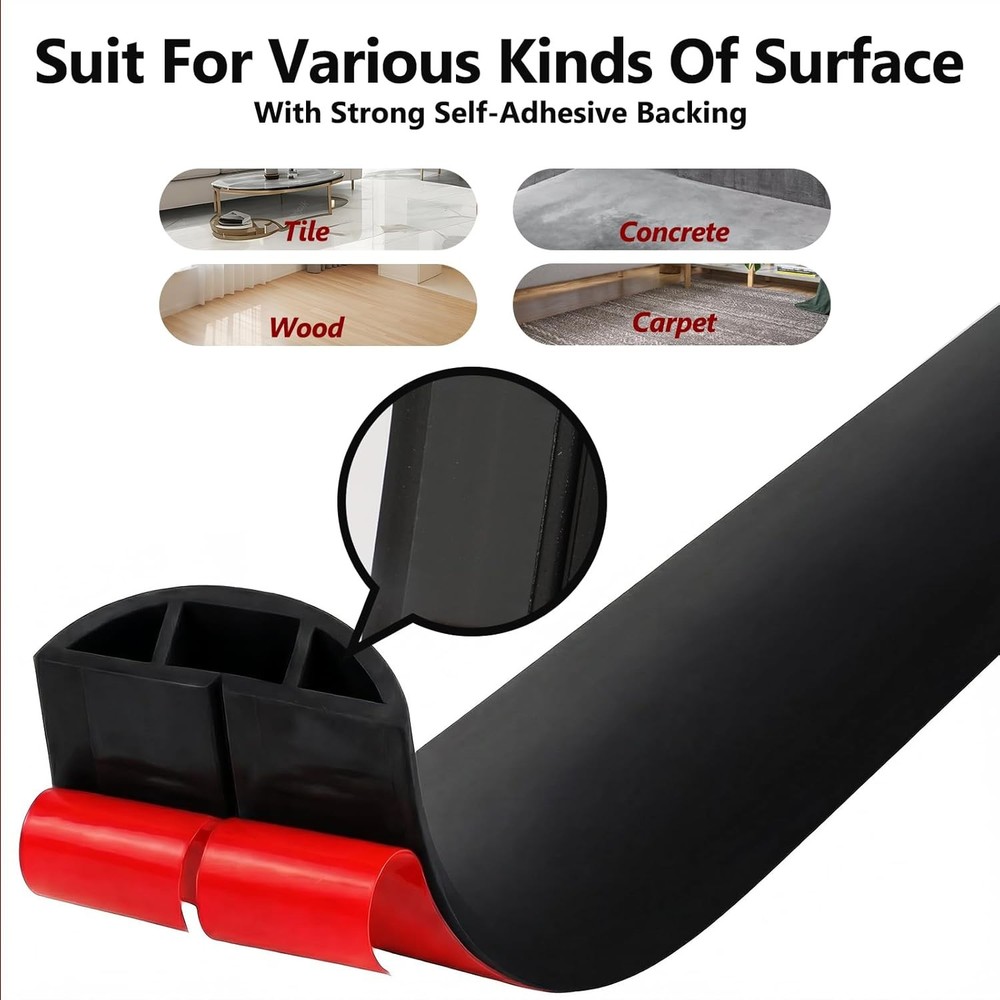 4FT Floor Cord Cover,Black Cable Protector,Self Adhesive Hide Extension Cords,Pr