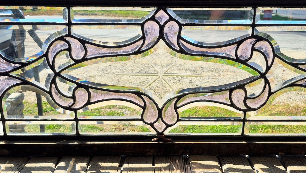 GREAT ANTIQUE BEVELED STAINED GLASS WINDOW
