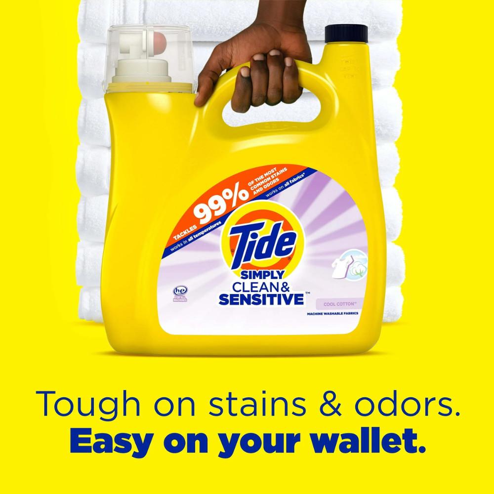 Tide Simply Laundry Detergent Liquid, Clean & Sensitive, Cool Cotton, 89 Loads