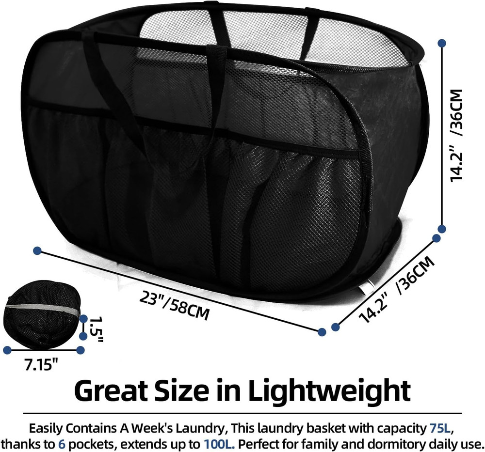Collapsible Laundry Baskets, Upgrade Pop Up Laundry Hamper with Convenient Ba...