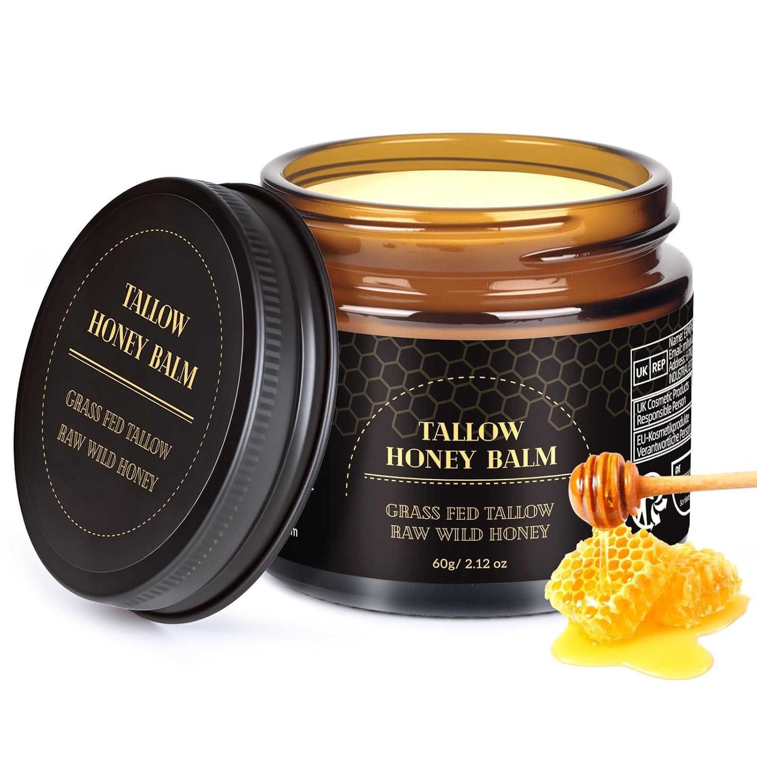 Beef Tallow for Skin, Tallow and Honey Balm for Face, Organic Grass-fed Beef