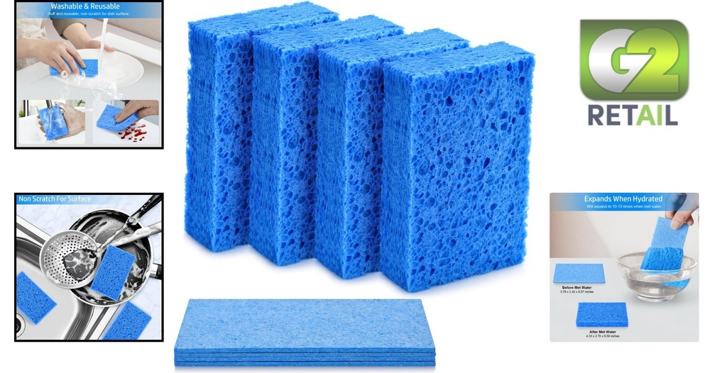 Eco-Friendly 4PCS Compressed Sponges - Non-Scratch, Quick Drying Kitchen Tool