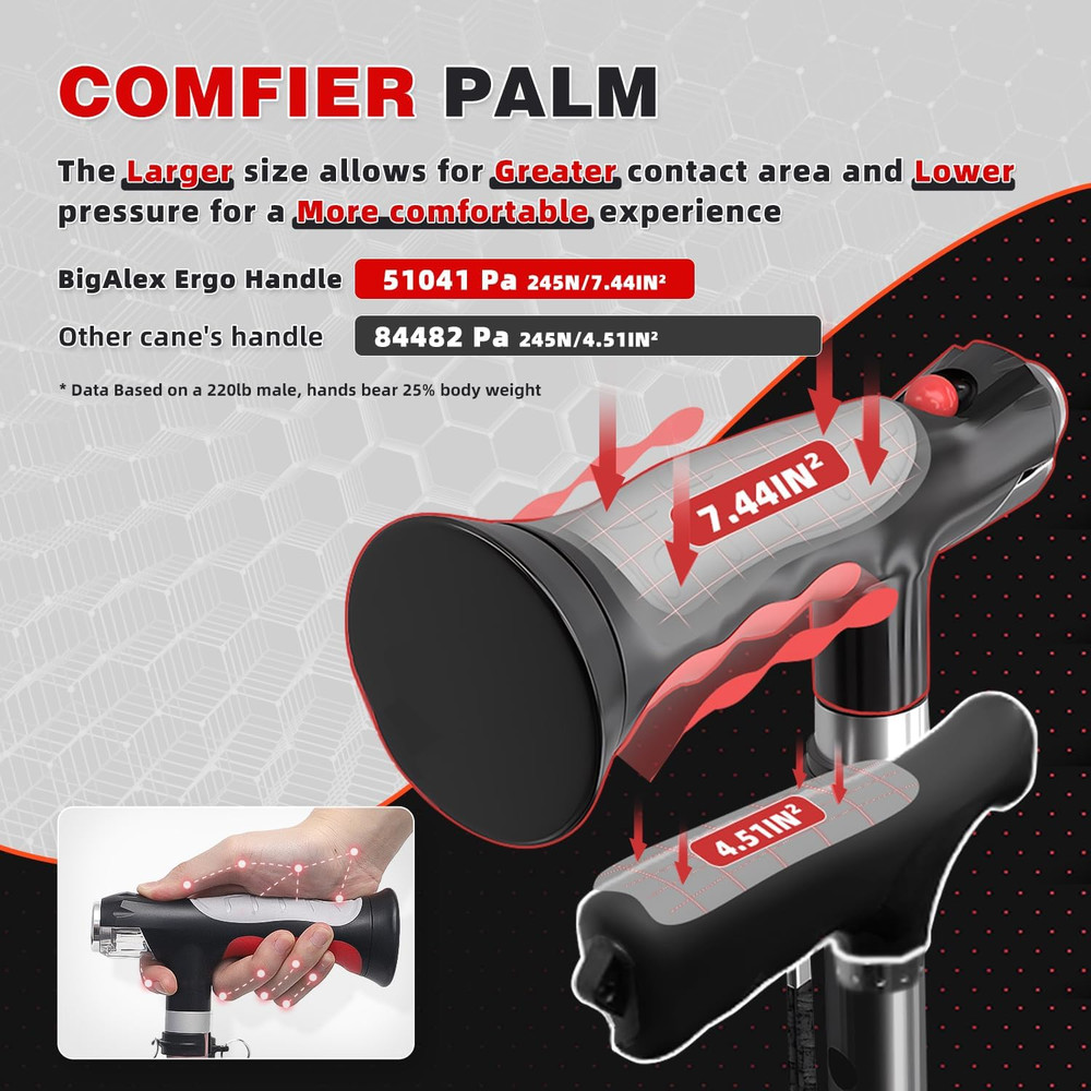 Bigalex Folding Walking Cane with Two Led Lights for Elderly Solid Base Adjustab