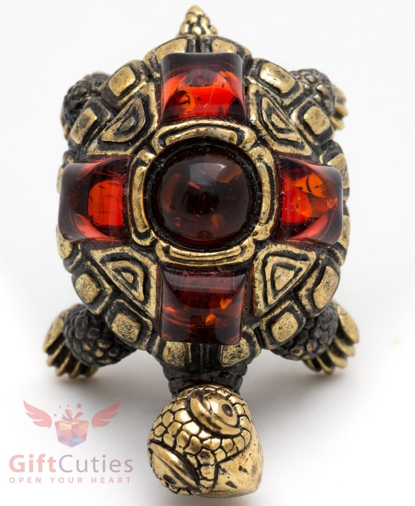 Solid Brass Amber Figurine Tortoise Turtle in amber shell talisman IronWork