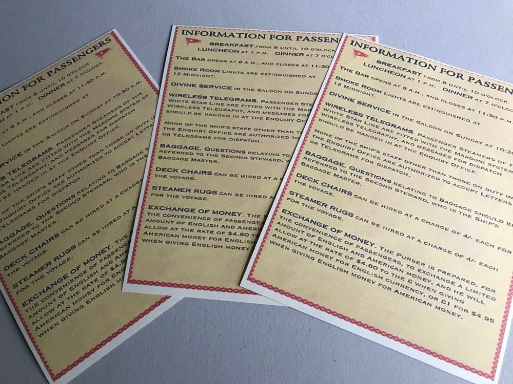 WHITE STAR LINE INFORMATION FOR PASSENGERS NICE REPLICA