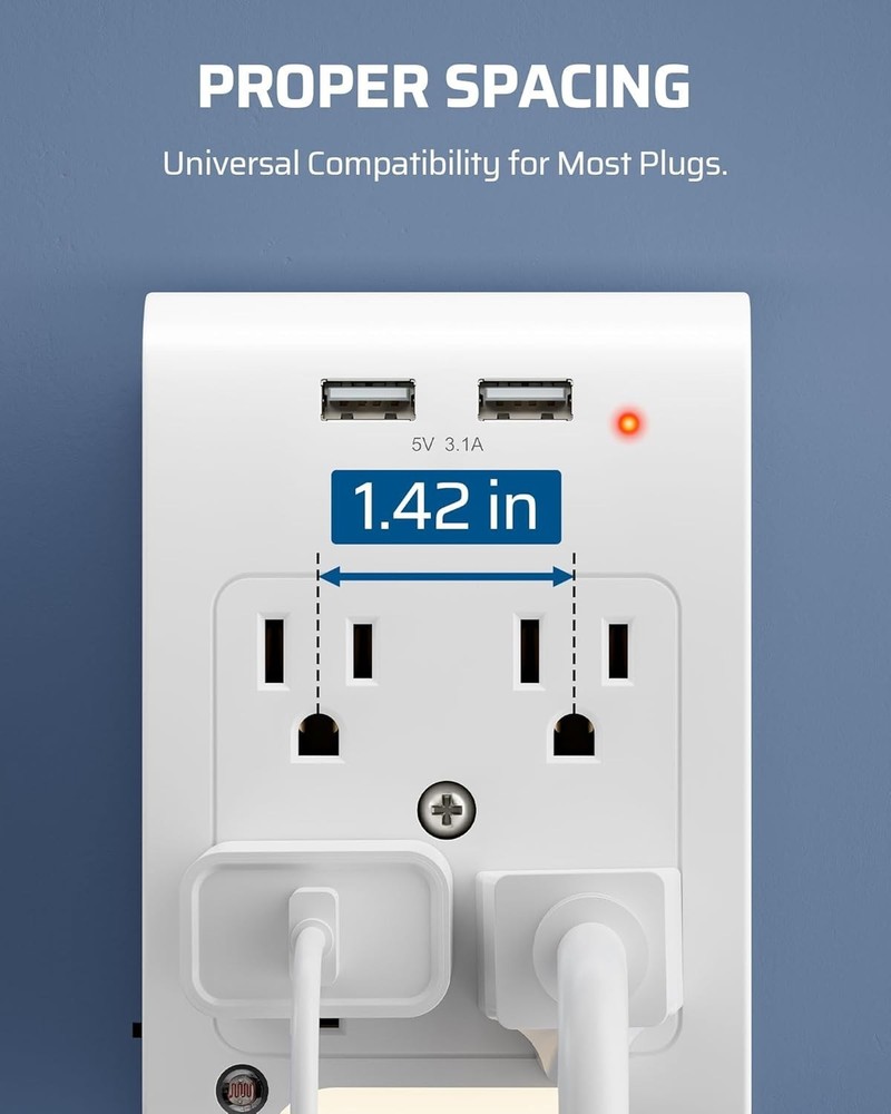 Certified USB Outlet Extender, Surge Protector, 2 Pack