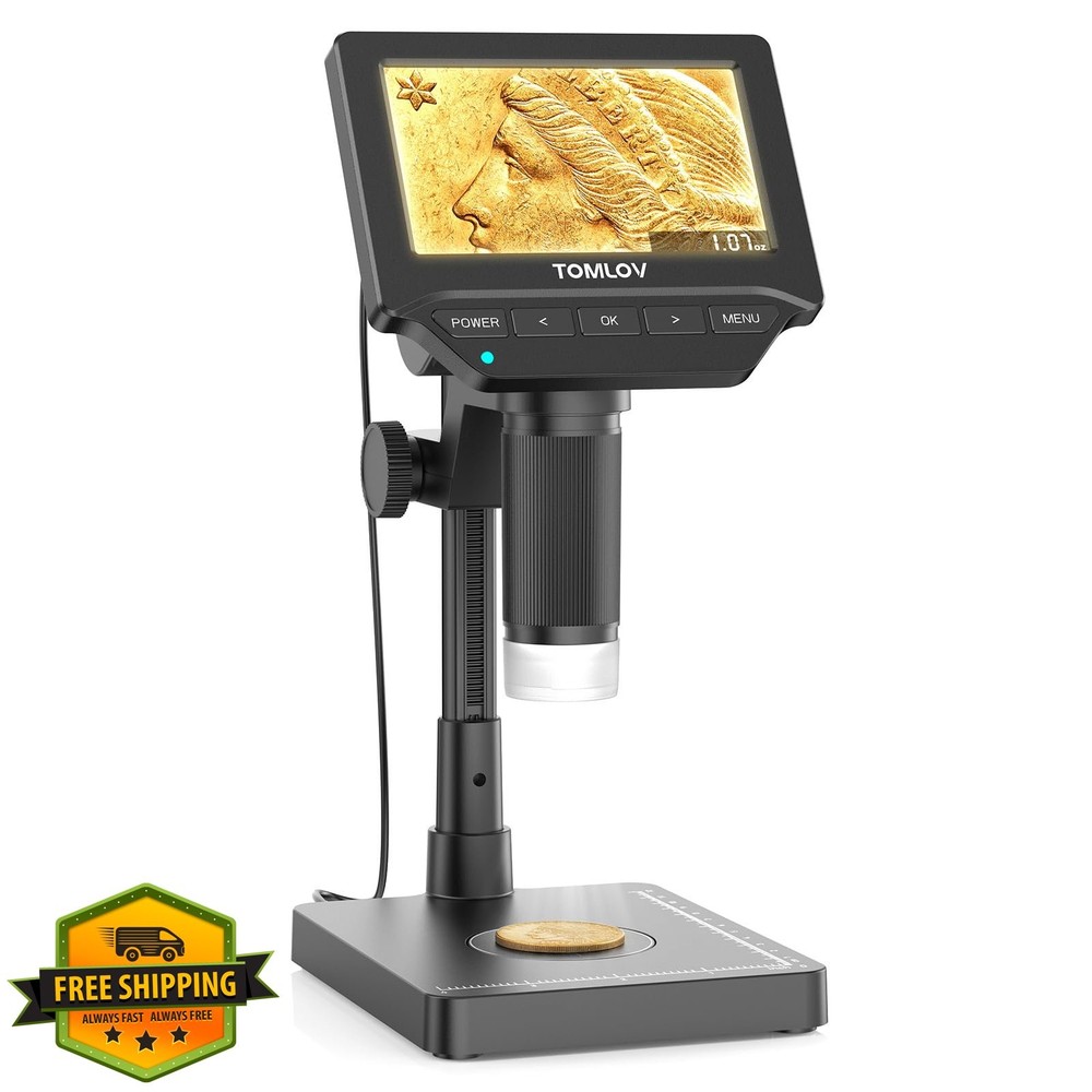 TOMLOV DM4W Digital Microscope 4.3" Coin Magnifier Scale Screen