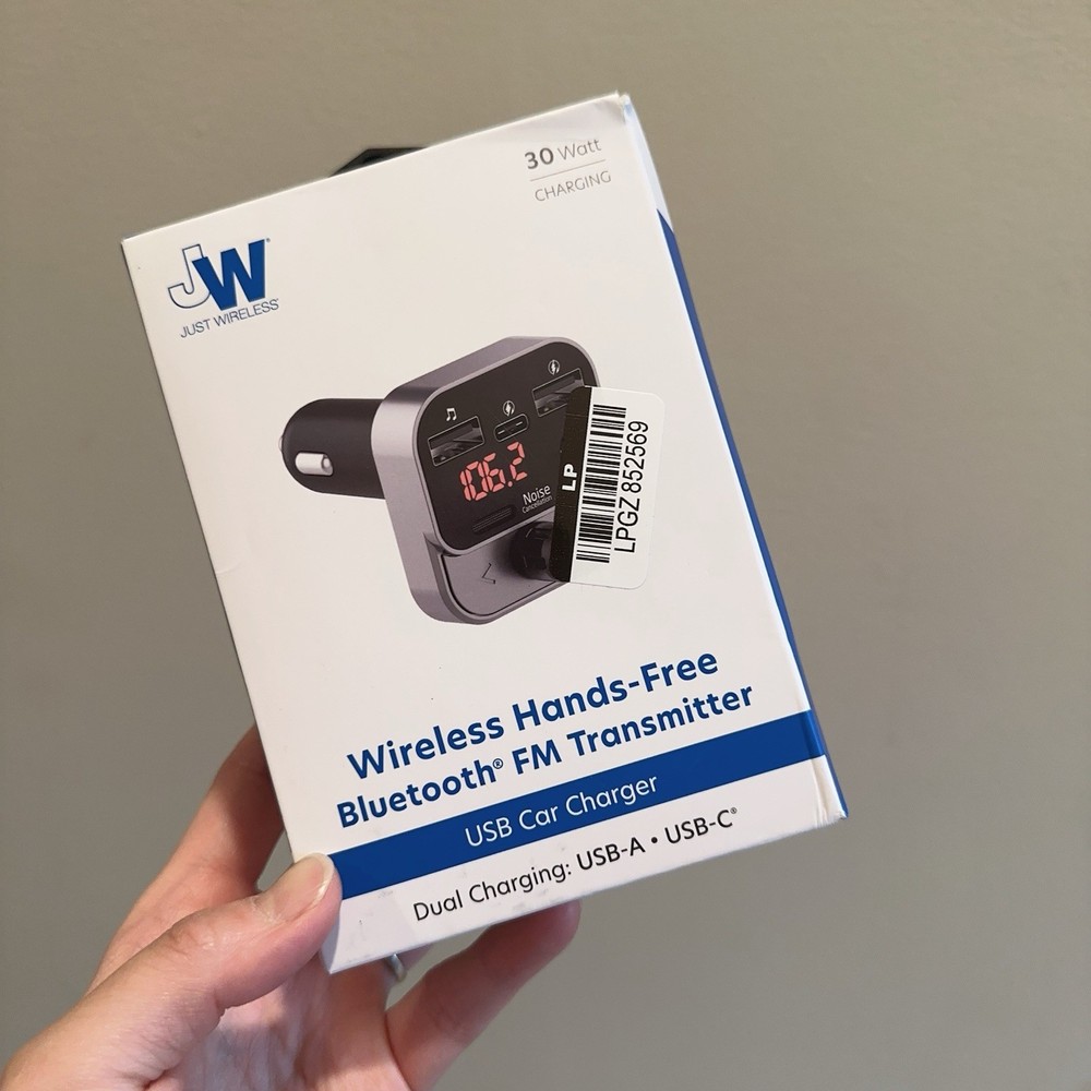 Bluetooth FM Transmitter with USB-C and USB-A Charging Port - Black New Open Box