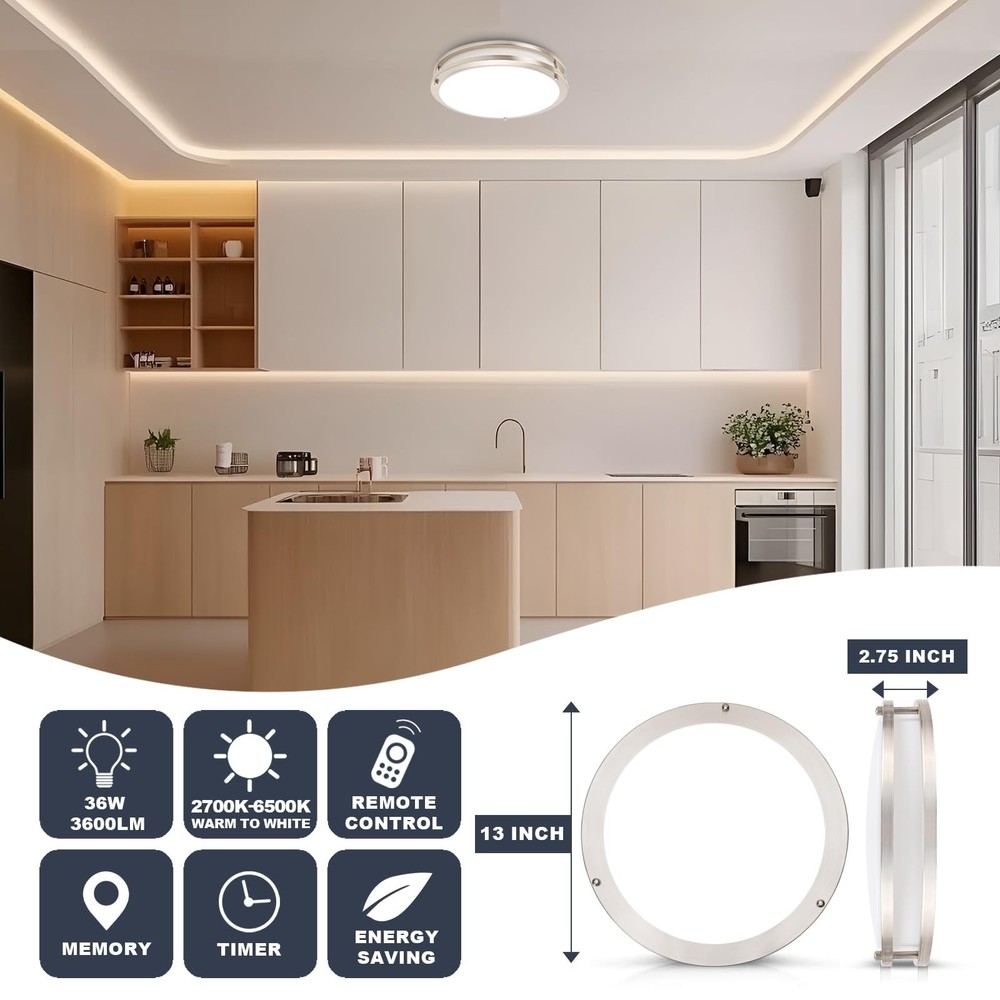 OOWOLF 4-Pack 13” LED Flush Mount Ceiling Light Fixture, 5CCT Adjustable 3