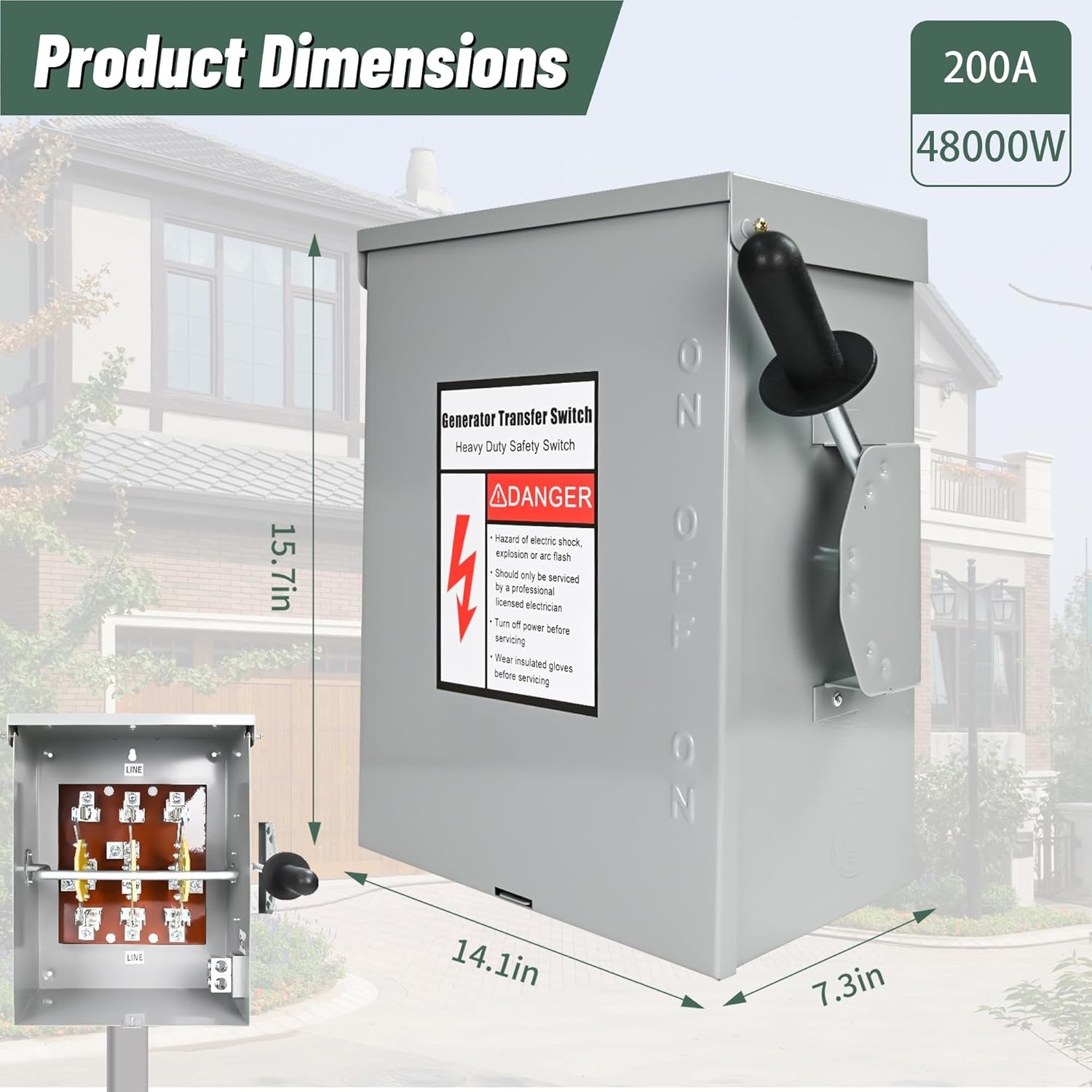 200-Amp, 3 Pole 120V/240V Generator Transfer Switch, 48000W Manual Transfer...