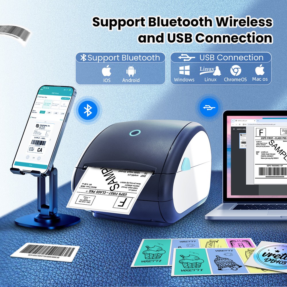 Wireless Bluetooth Thermal Shipping Label Printer 4x6 Label Printer For iPhone