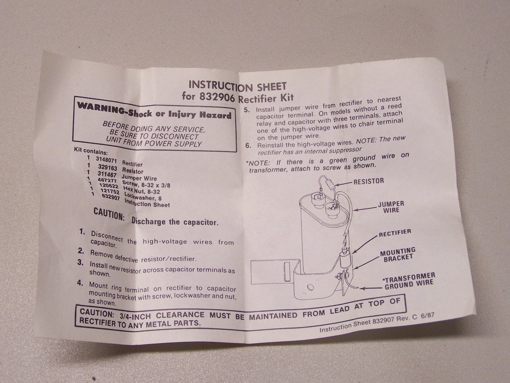 Whirlpool microwave rectifier kit 832906