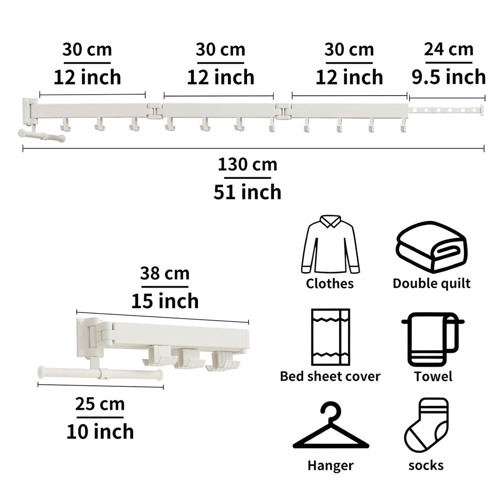 JOOM Clothes Drying Rack Wall Mounted,Folding Clothes Drying Rack,Retractable,Co
