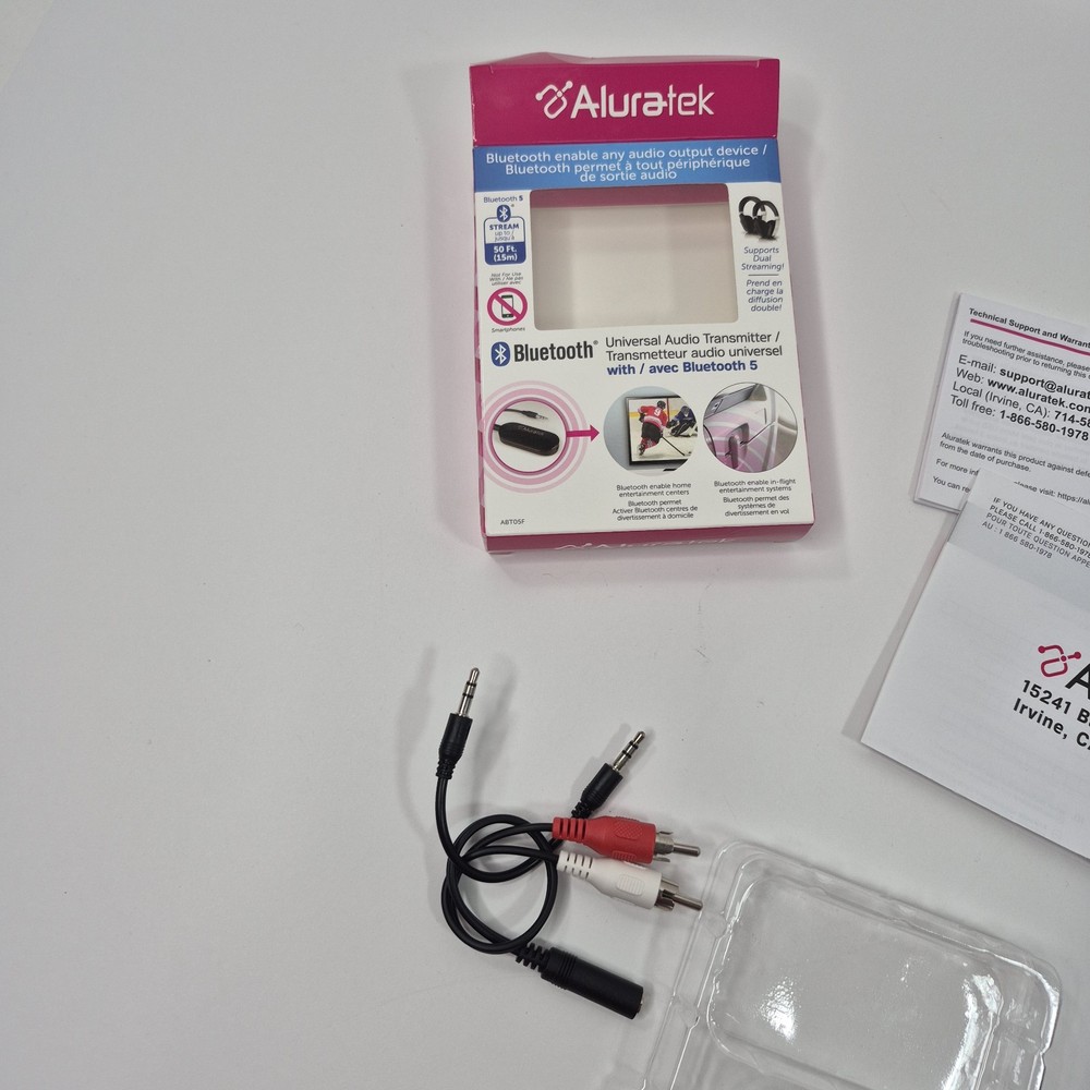 Aluratek Bluetooth Audio Receiver & Transmitter With Bluetooth 5 New Open Box