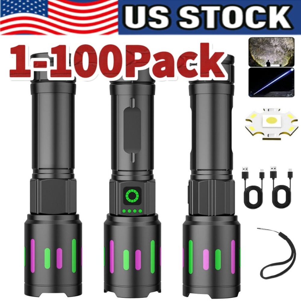 350000000 Lumen Super Bright LED Tactical Flashlight Rechargeable LED Work Light