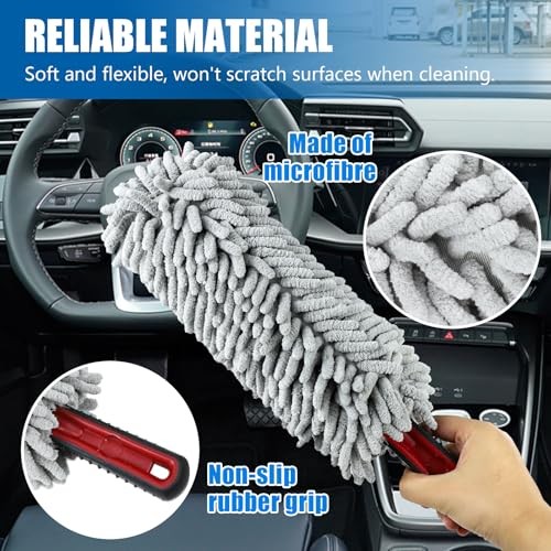 Car Duster Interior & Exterior, 13.78" Soft Microfiber Auto Duster Light Gray