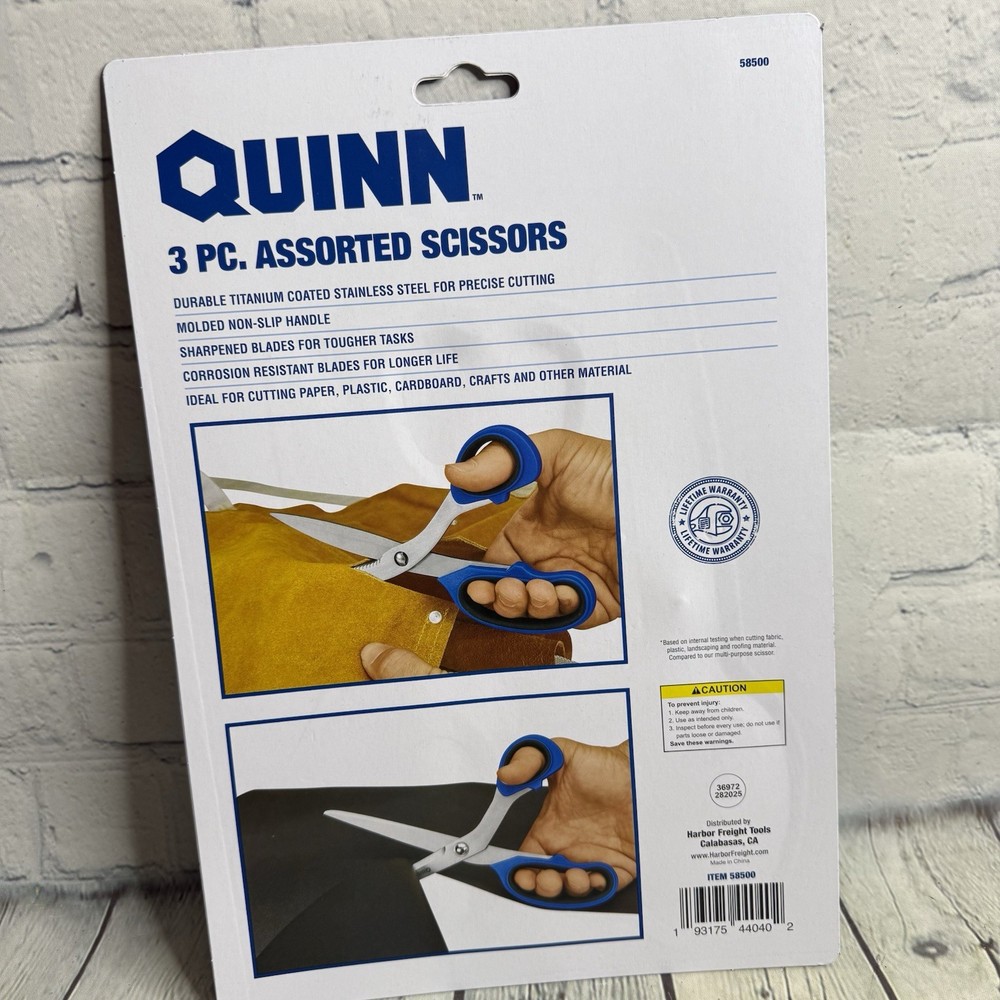 QUINN Assorted Scissors, 3-Piece Lot Sealed Package Durable Titanium Work