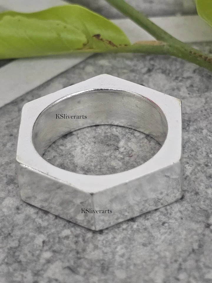 Nut Ring 10 mm Nut Ring Solid 925 Sterling Silver Bolt Geometric Ring Nut Finger