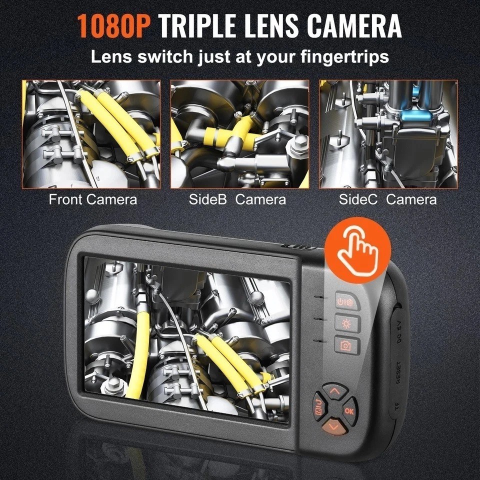 Endoscope Camera Borescope Inspection Camera Triple Lens 4.5" IPS