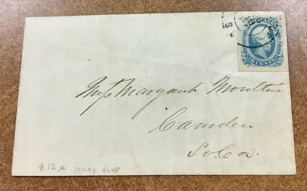 Confederate #12a on Aug19 1863 South Carolina cover Milky Blue shade CSA