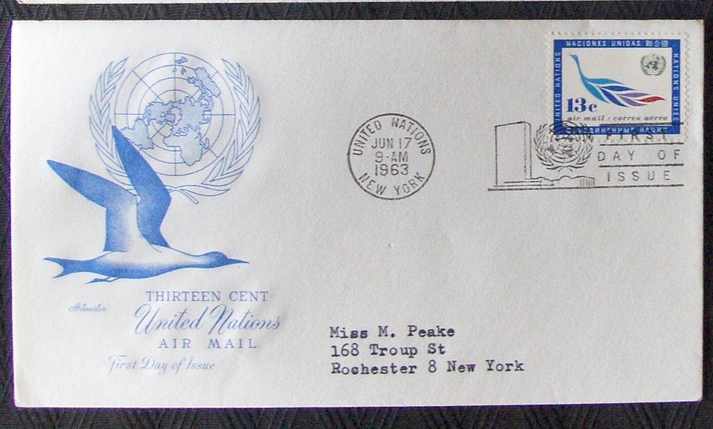 United Nations FDC envelope, 13¢ AIR MAIL, NY 6/17/1963.