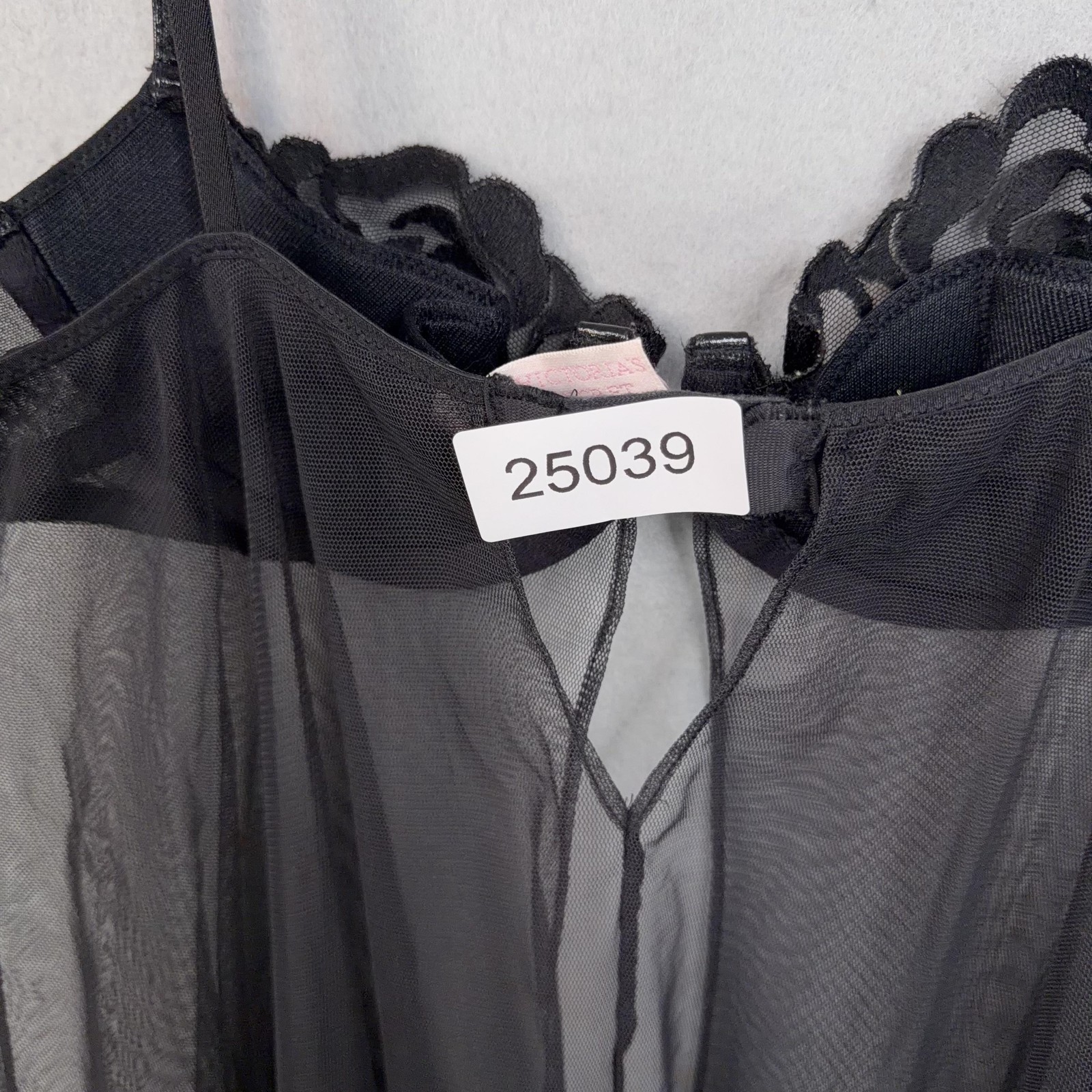 Victorias Secret Babydoll Gown Womens 34B Black Mesh Floral Lace Intimates