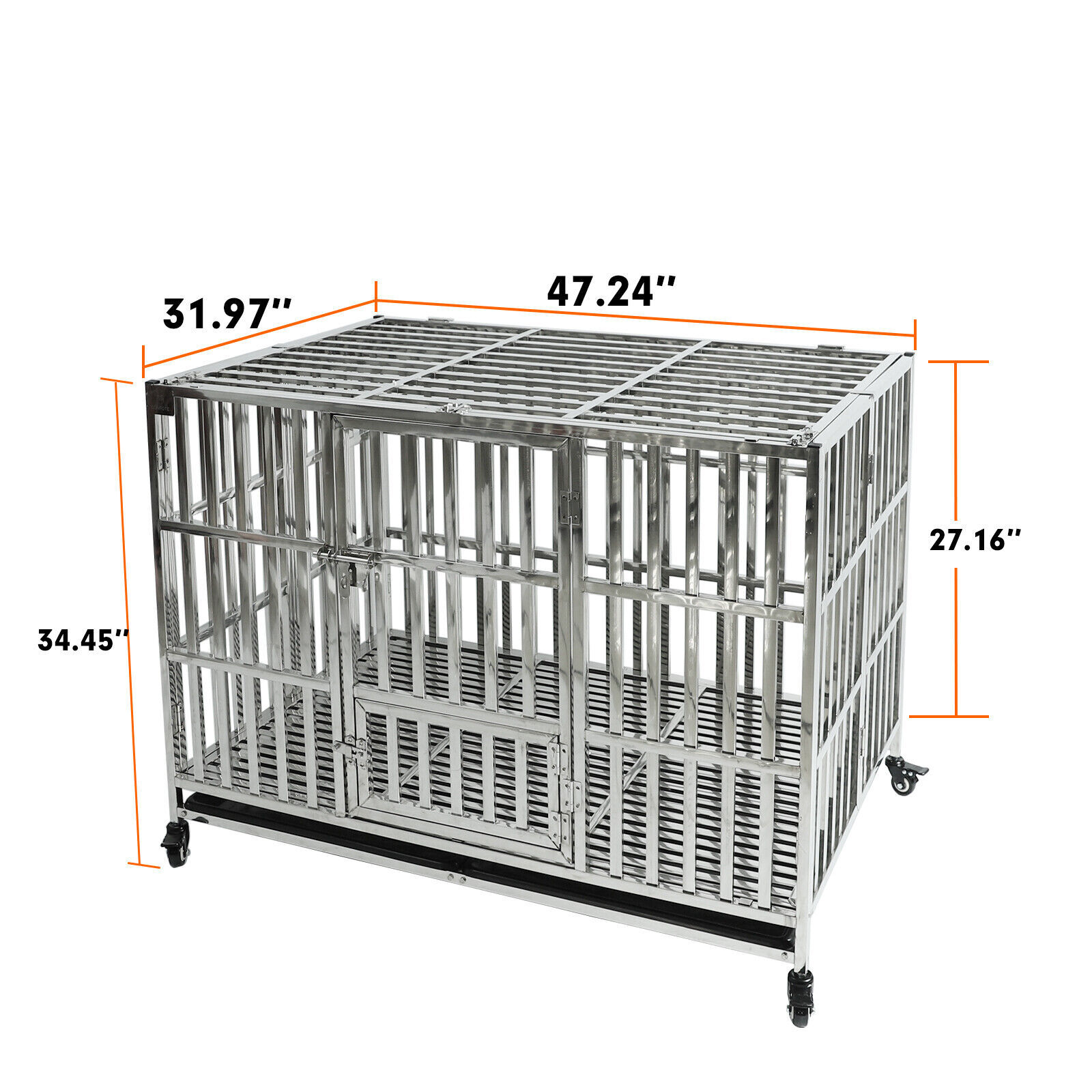 Confote 48" Heavy Duty Dog Kennel Pet Stainless Steel Crate Cage Stackable