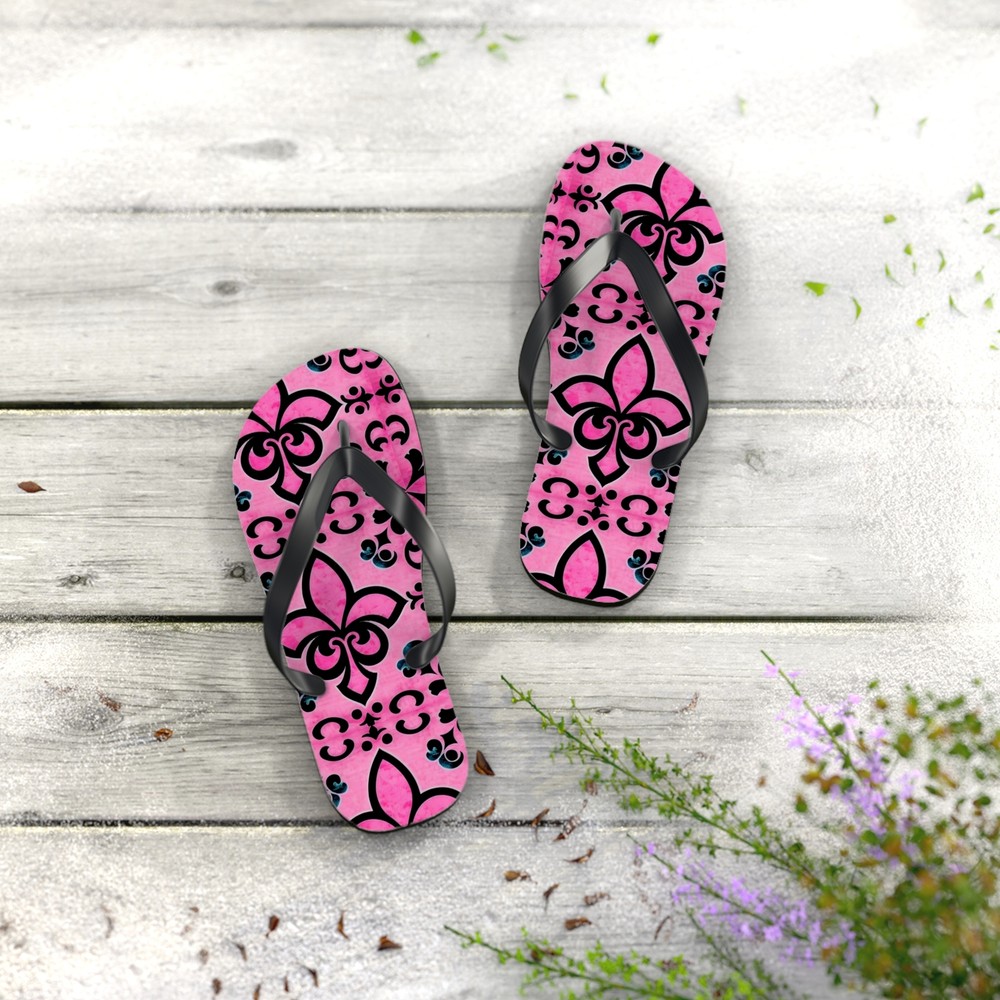 Pink & Black Pattern Flip Flops