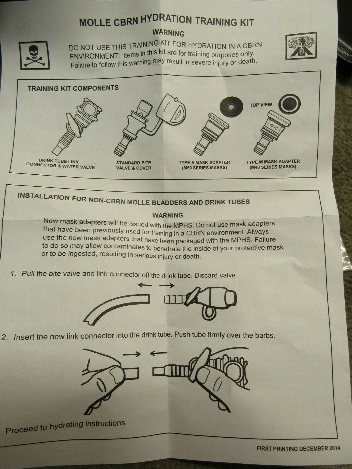 Camelbak Hydrolink Hydration Conversion Kit Bite Valve Foliage W/ Mask adapters