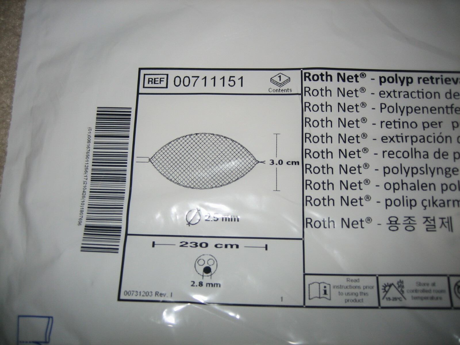 US Endoscopy 00711150 00711151 Roth Net Polyp Retrieval 230cm Exp 2025-12-13